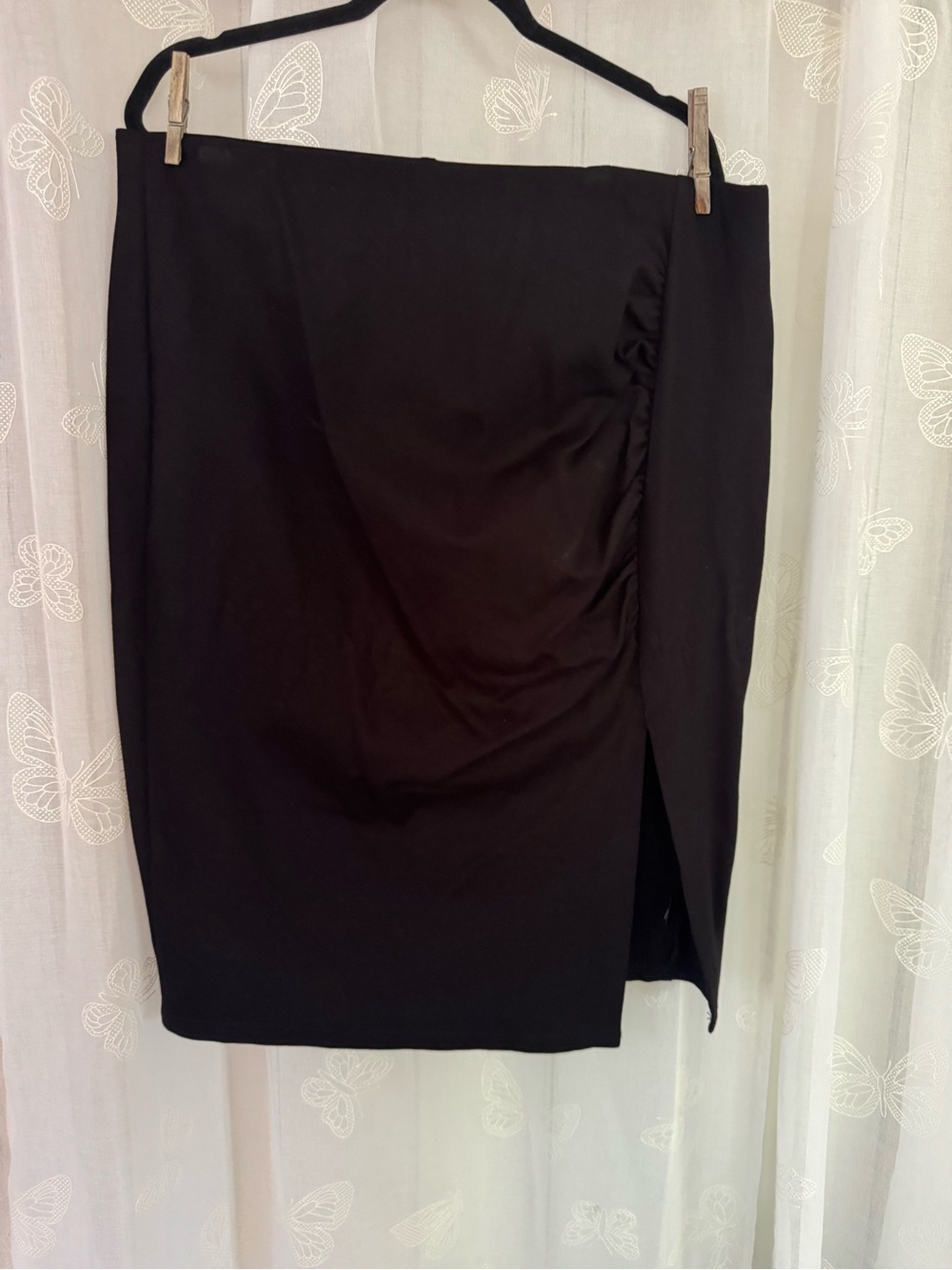 Torrid Black Pencil Skirt with Side Slit and Ruched Detail